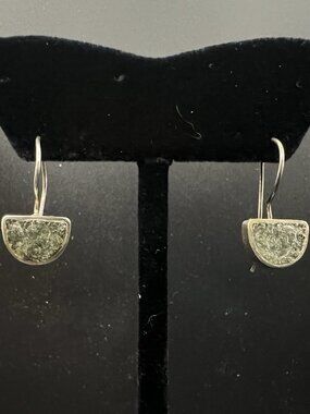 Vintage Estate Artisan Sterling Silver Green Quartz Geometric Brutalist Earrings